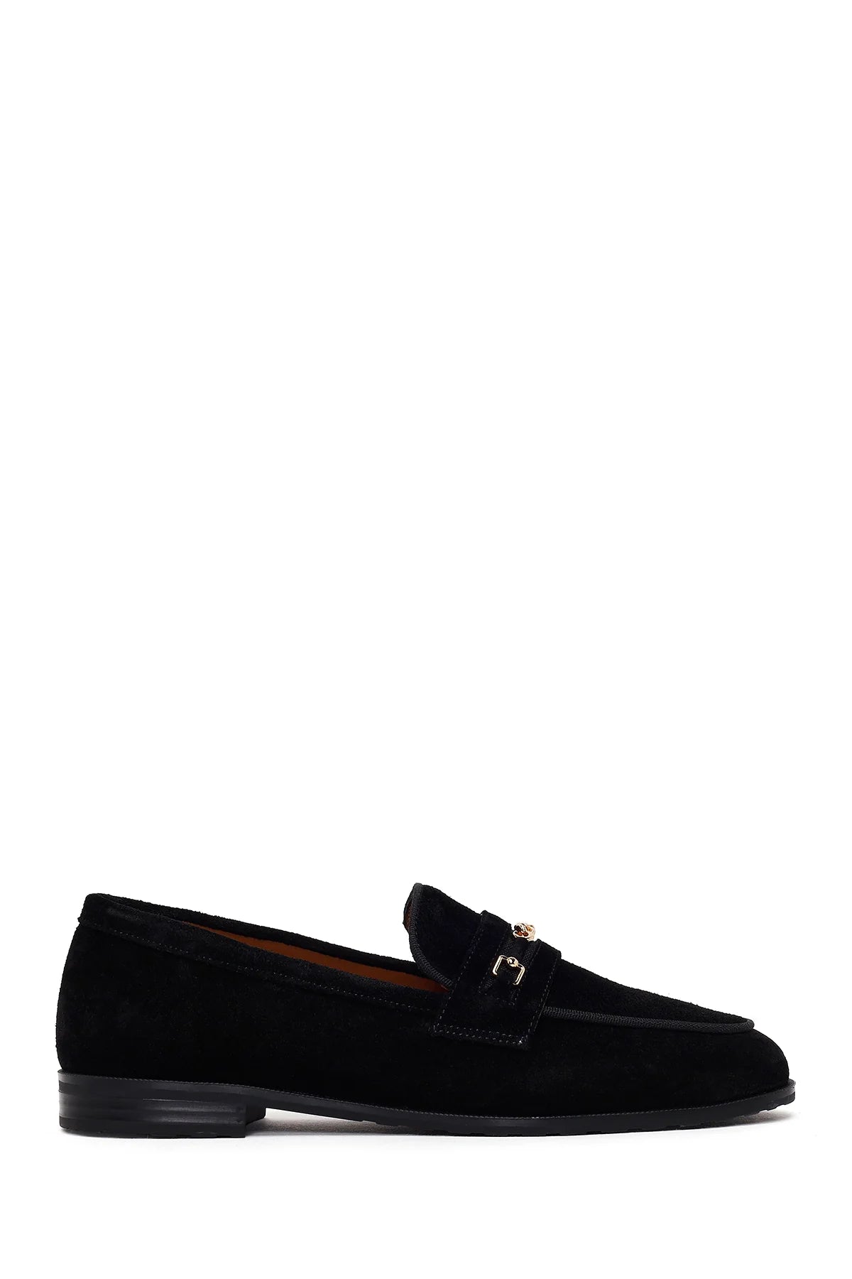 Kadın Siyah Tokalı Süet Deri Maskülen Loafer