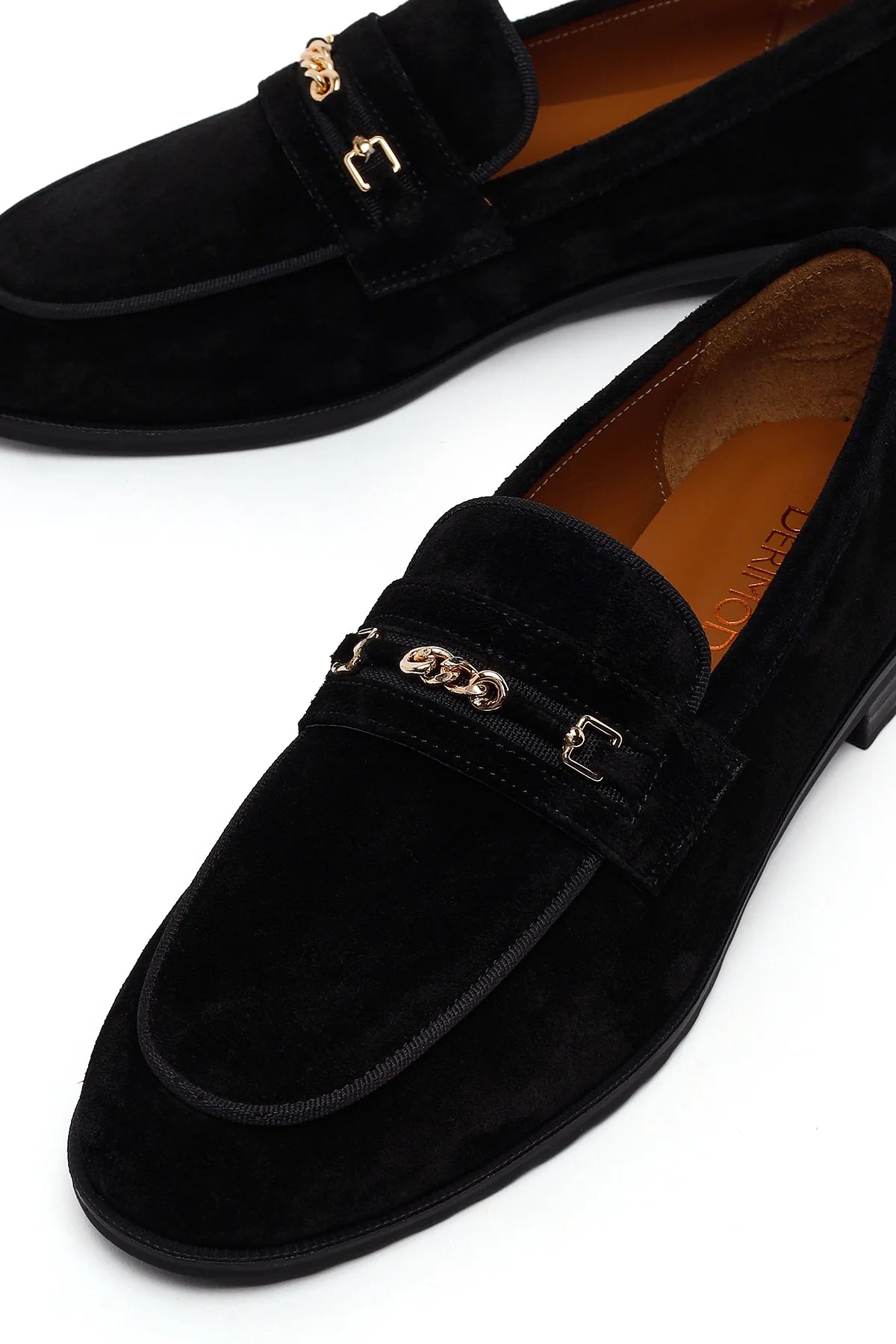 Kadın Siyah Tokalı Süet Deri Maskülen Loafer