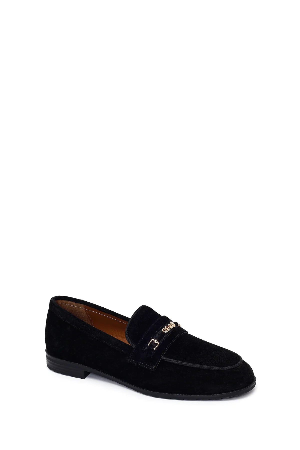 Kadın Siyah Tokalı Süet Deri Maskülen Loafer