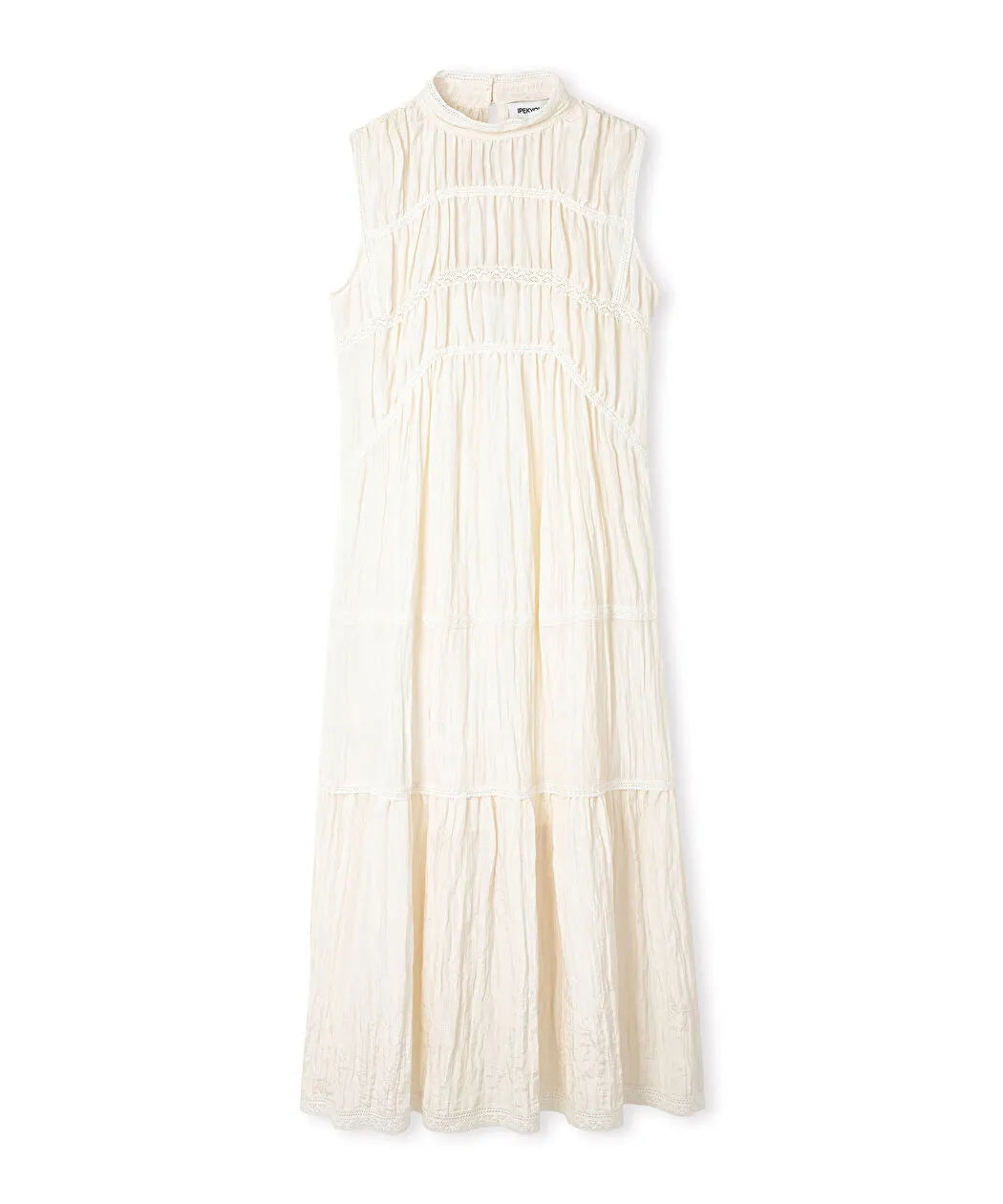 Ekru Dantel Şeritli Kırışık Efektli Elbise Is1260002308018 | Ipekyol
