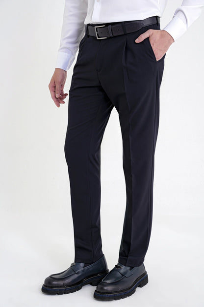 Comfort Fit Yan Cep Esnek Pamuklu Gabardin Tek Pileli Lacivert Pantolon P 1211