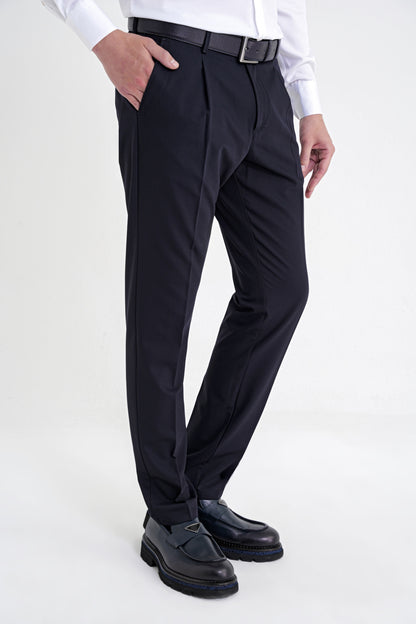 Comfort Fit Yan Cep Esnek Pamuklu Gabardin Tek Pileli Lacivert Pantolon P 1211