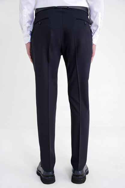 Comfort Fit Yan Cep Esnek Pamuklu Gabardin Tek Pileli Lacivert Pantolon P 1211