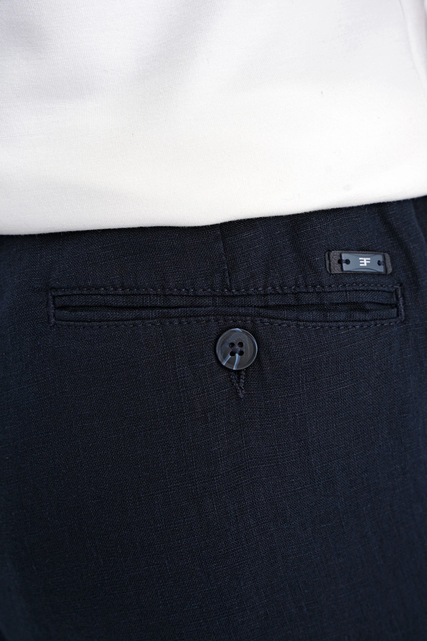 Oversize Kalıp Yan Cep Beli Lastikli Lacivert Keten Pantolon P 1216