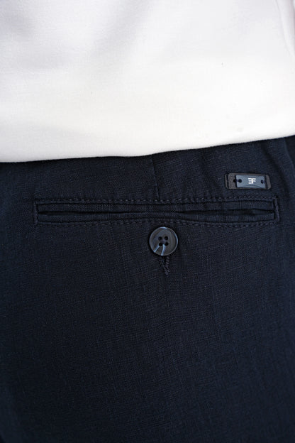Oversize Kalıp Yan Cep Beli Lastikli Lacivert Keten Pantolon P 1216