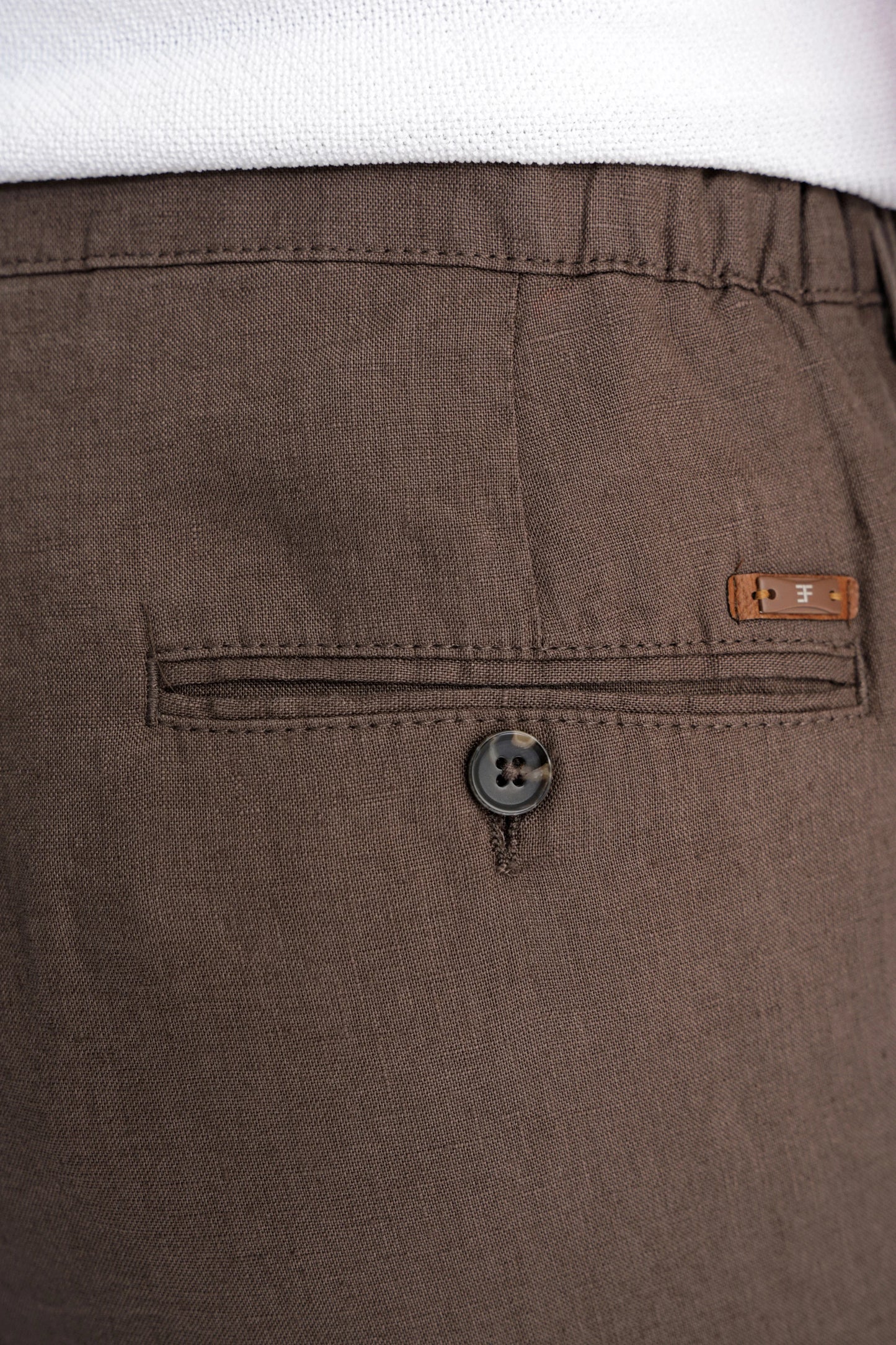 Oversize Kalıp Yan Cep Beli Lastikli Vizon Keten Pantolon P 1216