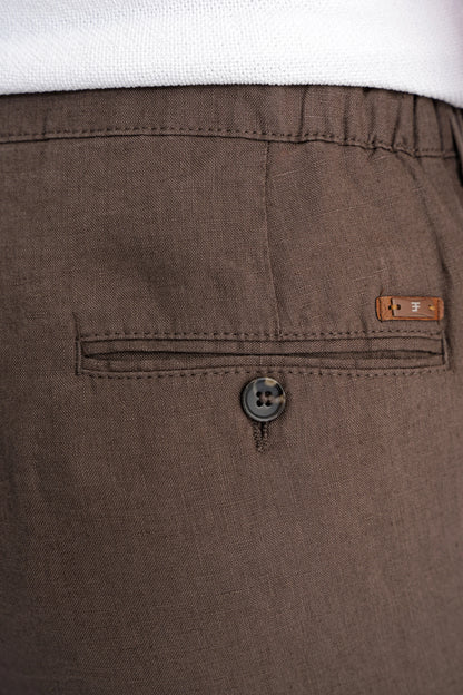 Oversize Kalıp Yan Cep Beli Lastikli Vizon Keten Pantolon P 1216