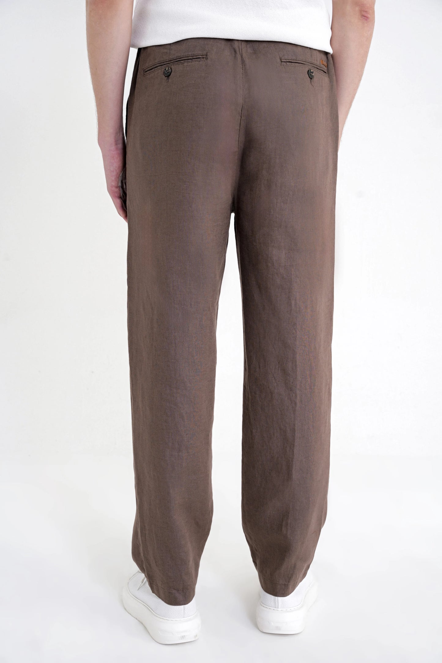 Oversize Kalıp Yan Cep Beli Lastikli Vizon Keten Pantolon P 1216