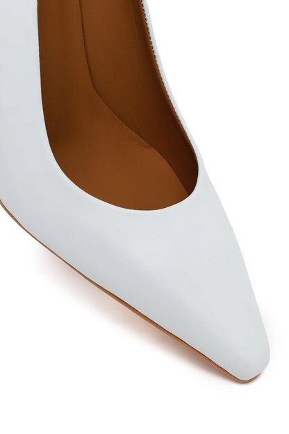 Kadın Beyaz Kalın Topuklu Deri Stiletto