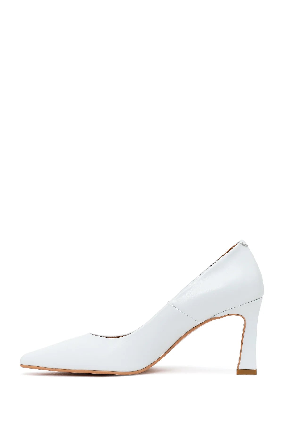 Kadın Beyaz Kalın Topuklu Deri Stiletto