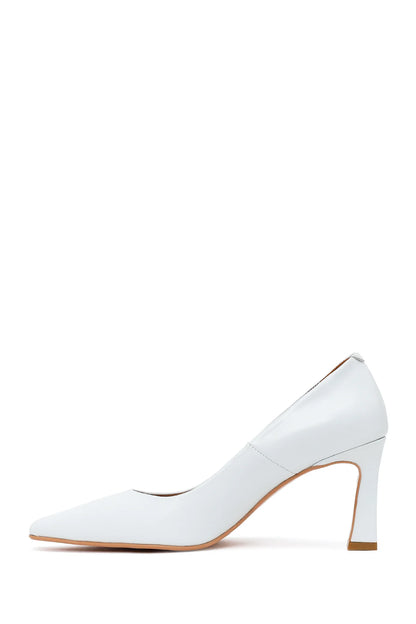 Kadın Beyaz Kalın Topuklu Deri Stiletto