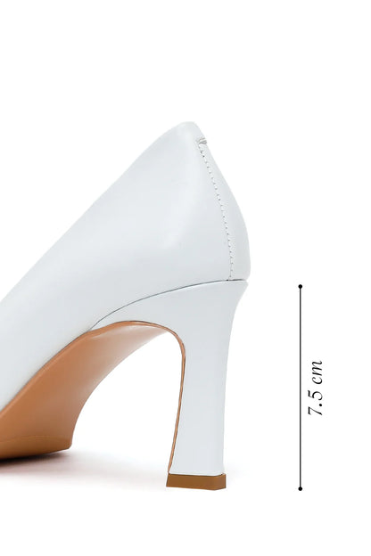 Kadın Beyaz Kalın Topuklu Deri Stiletto