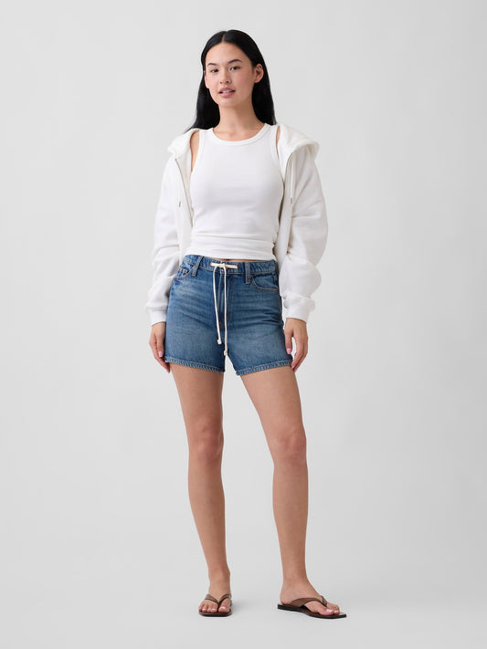 Koyu Mavi High Rise Supersoft Drawstring Denim Şort