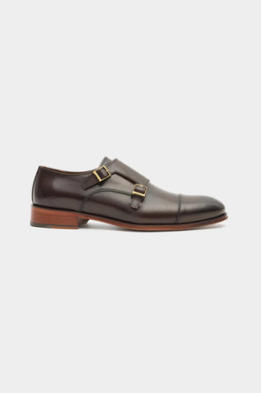 Damat Kahverengi Hakiki Deri Çift Tokalı Monk Strap Ayakkabı