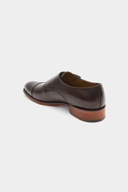 Damat Kahverengi Hakiki Deri Çift Tokalı Monk Strap Ayakkabı