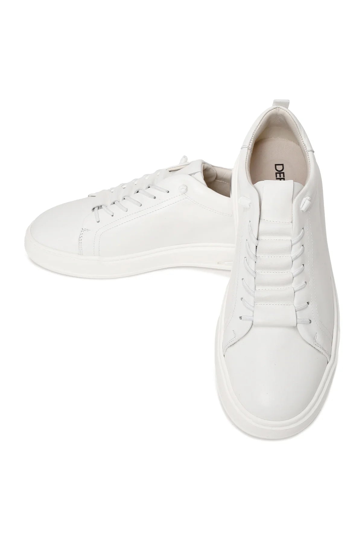 Erkek Beyaz Bağcıklı Deri Sneaker