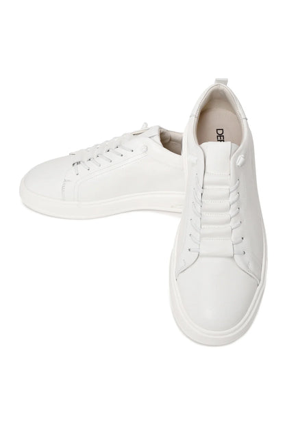 Erkek Beyaz Bağcıklı Deri Sneaker