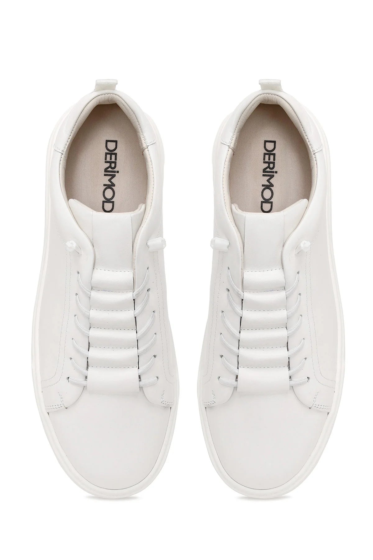 Erkek Beyaz Bağcıklı Deri Sneaker