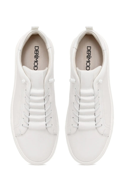 Erkek Beyaz Bağcıklı Deri Sneaker