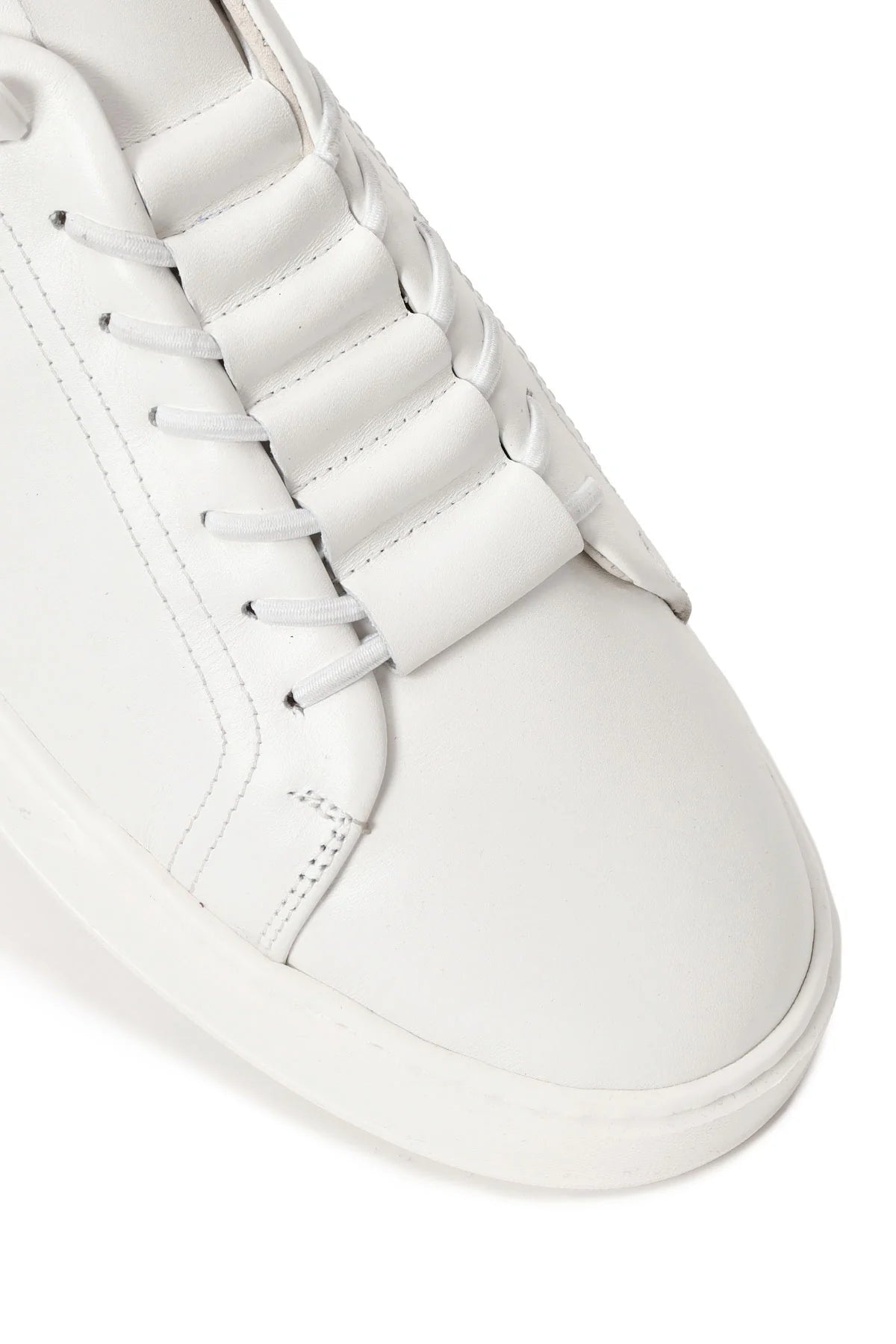 Erkek Beyaz Bağcıklı Deri Sneaker
