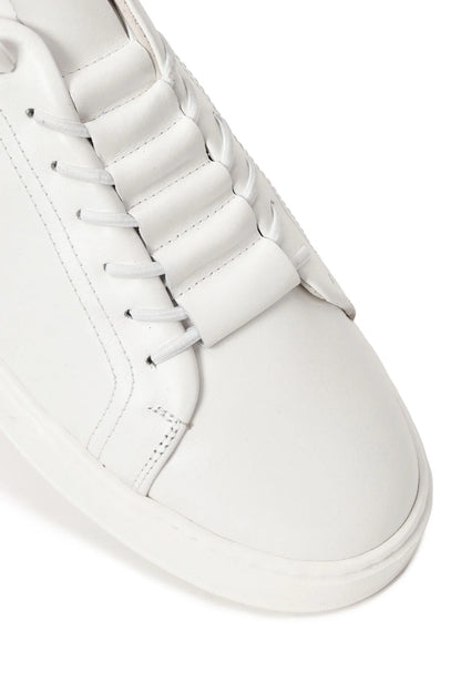 Erkek Beyaz Bağcıklı Deri Sneaker