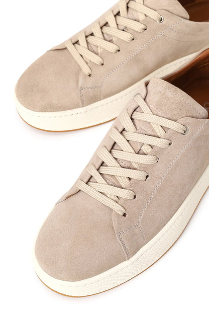 Erkek Bej Bağcıklı Kalın Tabanlı Süet Deri Sneaker