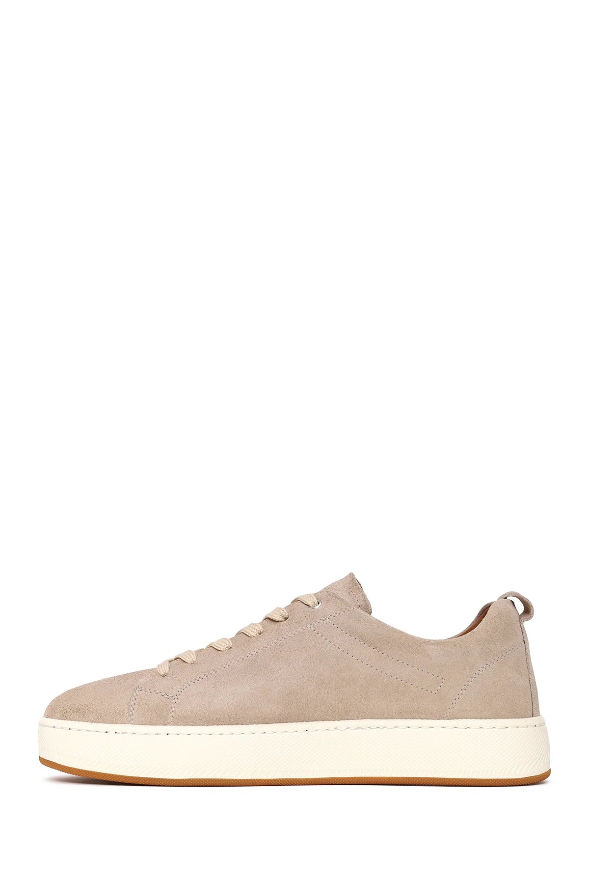 Erkek Bej Bağcıklı Kalın Tabanlı Süet Deri Sneaker