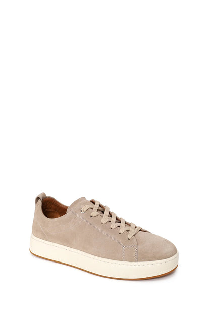 Erkek Bej Bağcıklı Kalın Tabanlı Süet Deri Sneaker