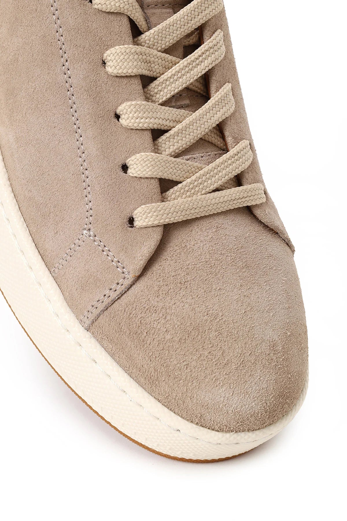 Erkek Bej Bağcıklı Kalın Tabanlı Süet Deri Sneaker