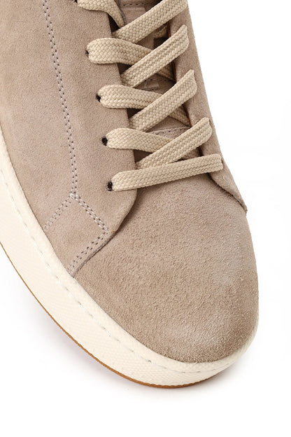 Erkek Bej Bağcıklı Kalın Tabanlı Süet Deri Sneaker