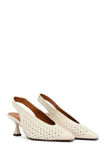 Kadın Bej Arkası Açık Kısa Topuklu Deri Ayakkabı