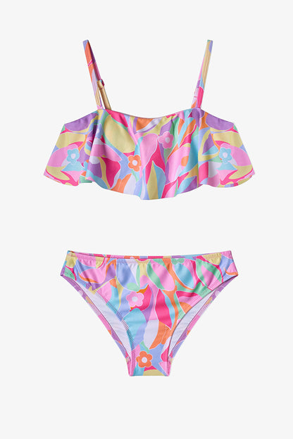 Renkli Genç Kız Tropic Bandeau Bikini Takımı