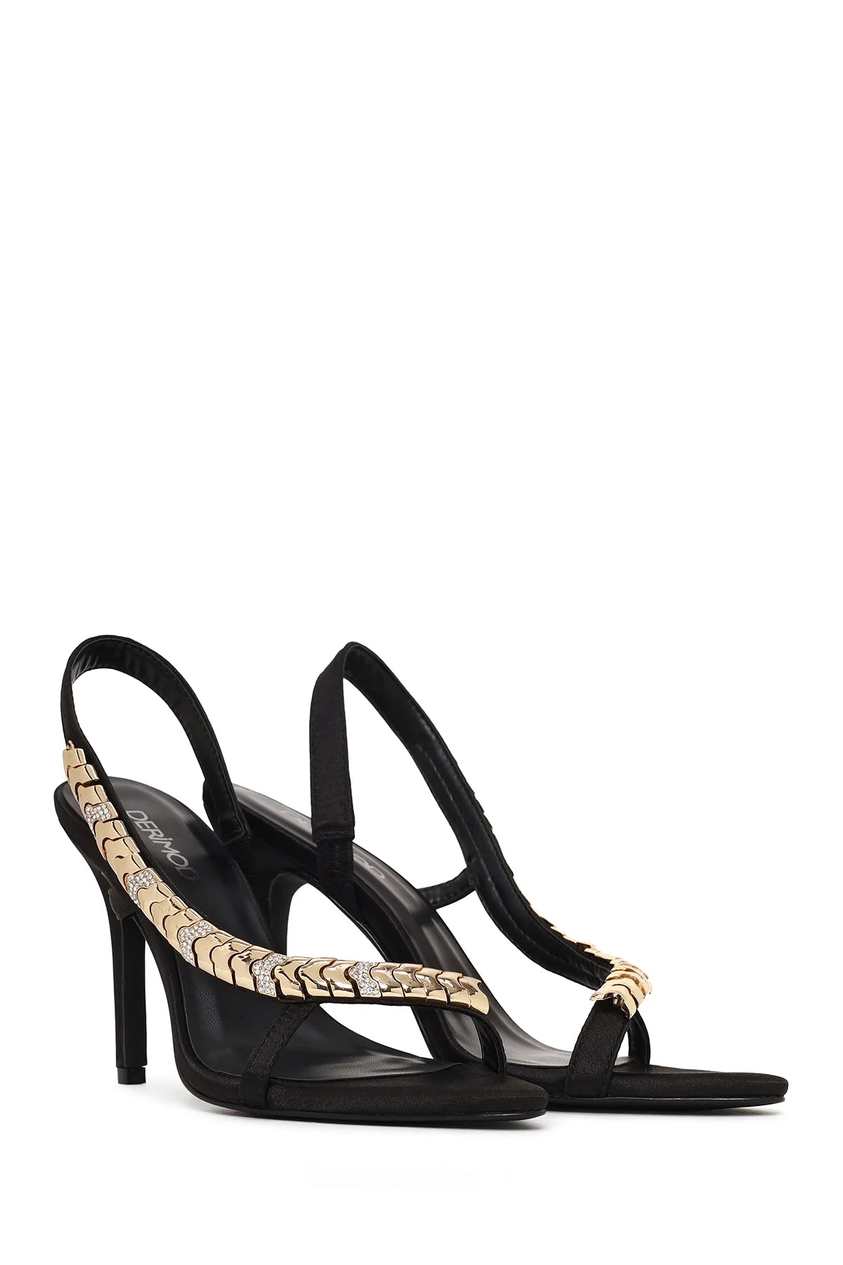 Kadın Siyah Taşlı Yüksek Ince Topuklu Sandalet