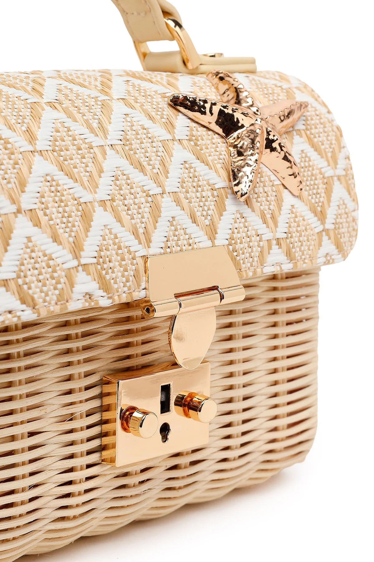 Kadın Bej Uzun Asklı Taşlı Hasır Mini Çapraz Çanta