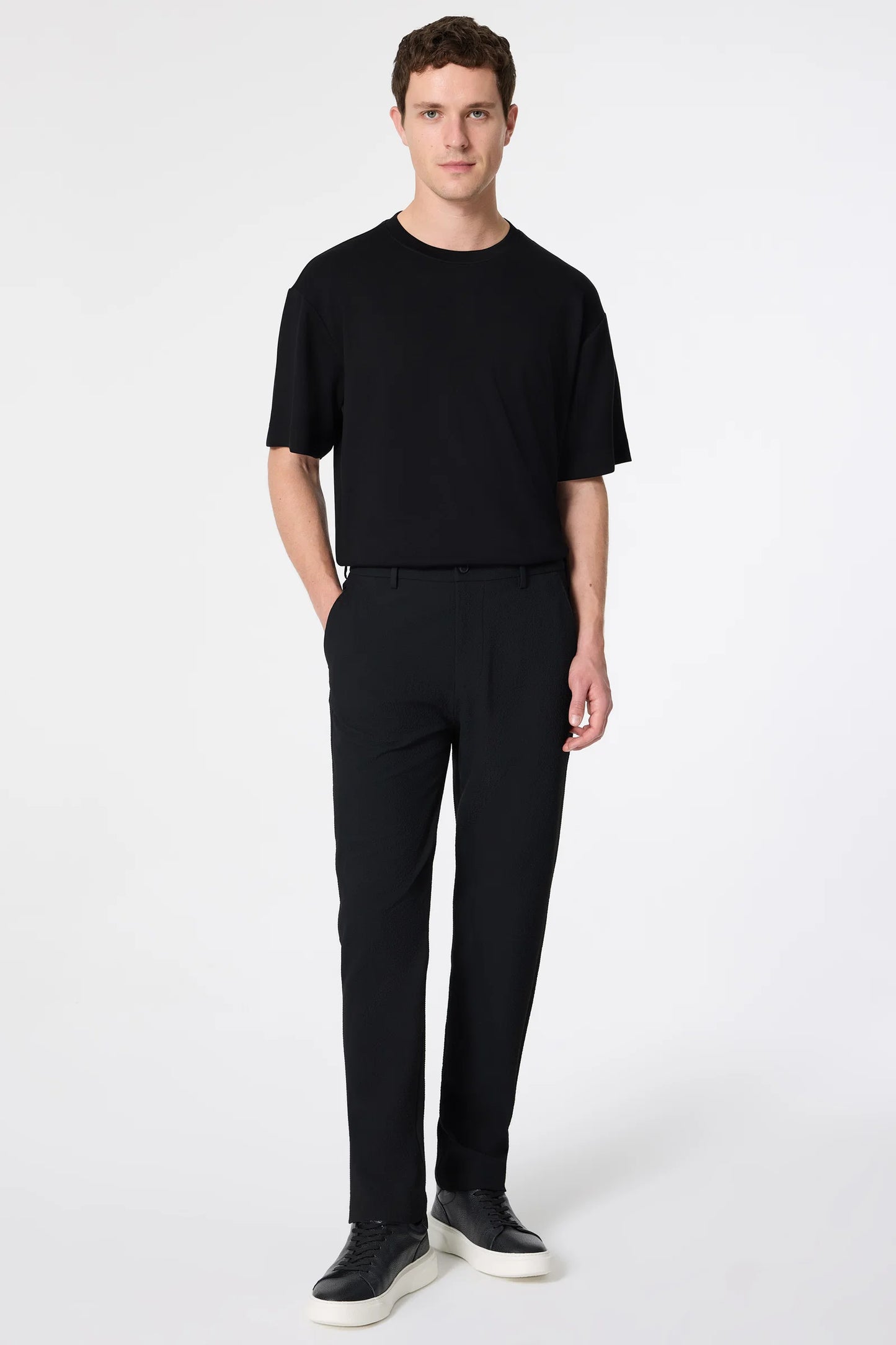Tween Relaxed Fit (pilesiz) Siyah Armürlü Kumaş Pantolon
