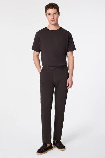 Damat Comfort Fit Kahverengi Düz Kumaş Pantolon