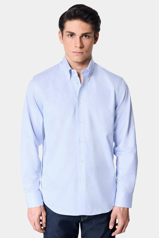 Damat Comfort Mavi Çizgili Tencel Gömlek