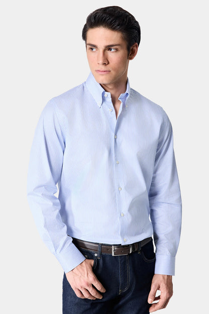Damat Comfort Mavi Çizgili Tencel Gömlek