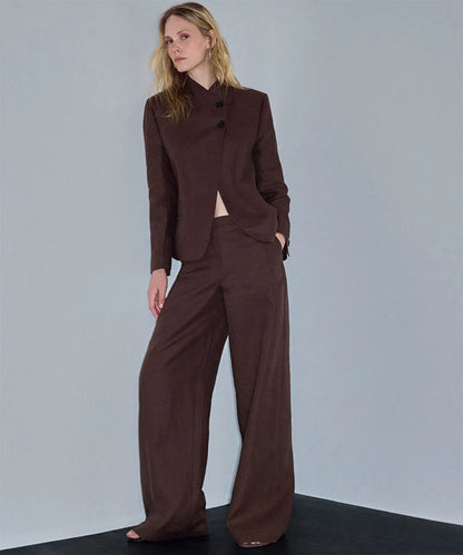 Kahverengi Yüksek Yaka Keten Blazer Is1260106075074 | Ipekyol