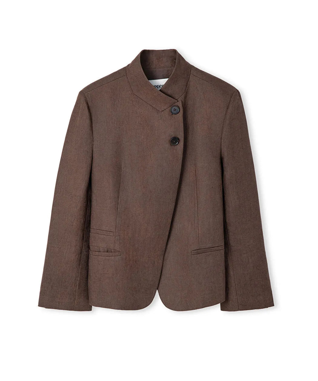 Kahverengi Yüksek Yaka Keten Blazer Is1260106075074 | Ipekyol