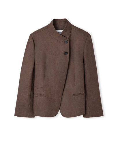 Kahverengi Yüksek Yaka Keten Blazer Is1260106075074 | Ipekyol