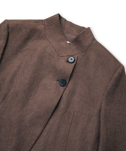 Kahverengi Yüksek Yaka Keten Blazer Is1260106075074 | Ipekyol