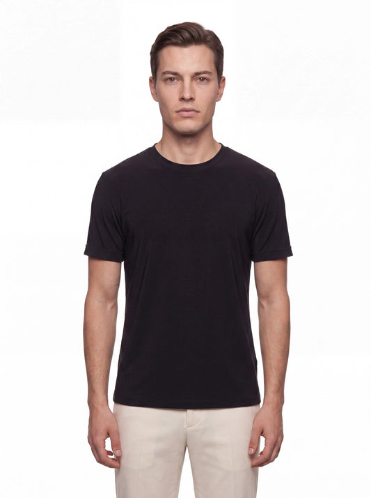 Comfort Fit Pamuklu Bisiklet Yaka Siyah Tişört Ts 929