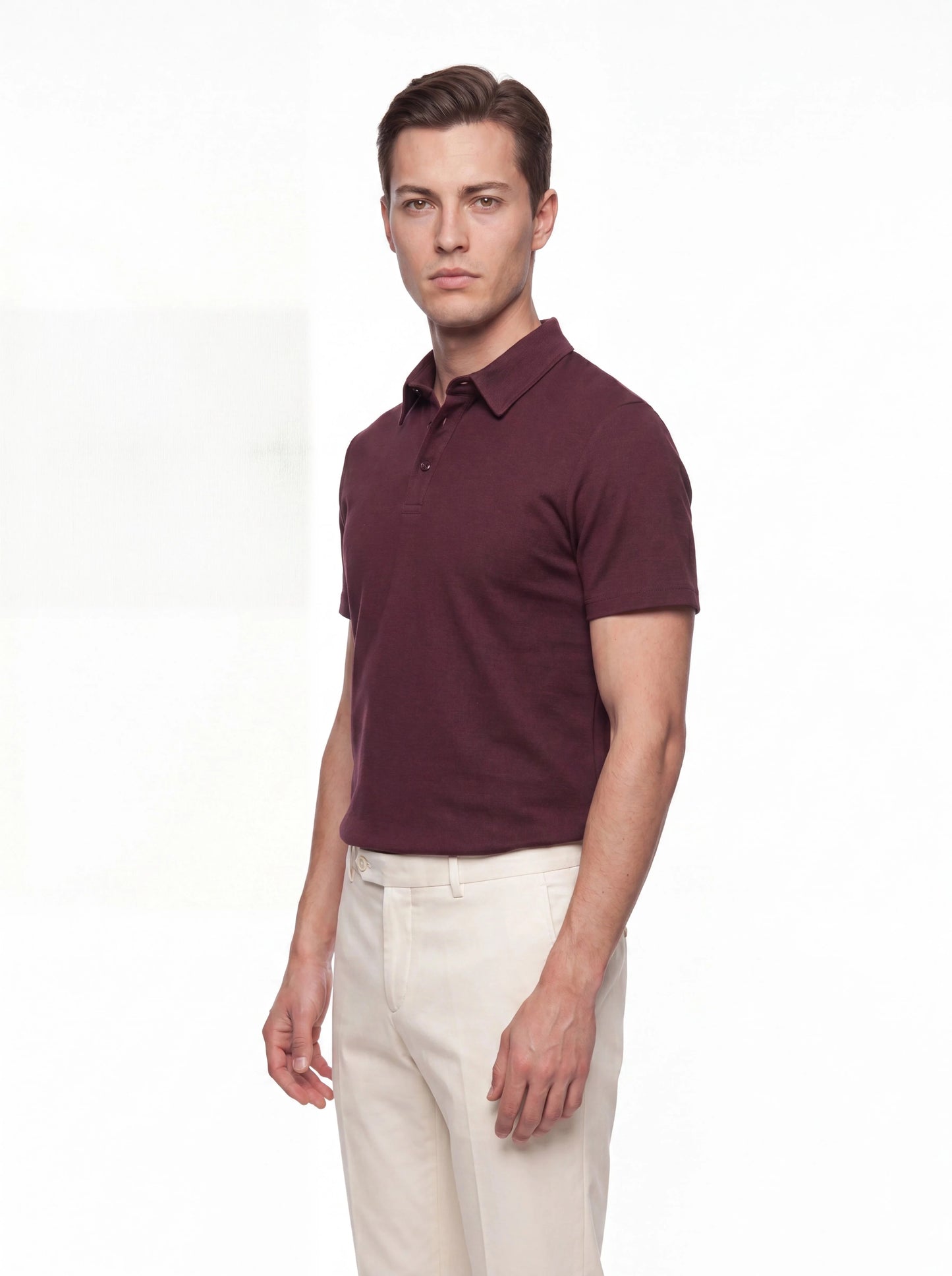 Slim Fit Pamuklu Kıvrılmaz Polo Yaka Bordo Tişört Ts 928