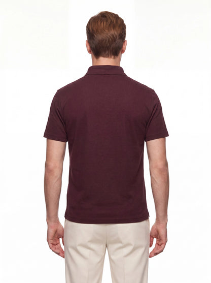Slim Fit Pamuklu Kıvrılmaz Polo Yaka Bordo Tişört Ts 928
