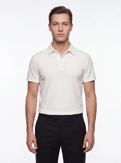 Slim Fit Pamuklu Kıvrılmaz Polo Yaka Ekru Tişört Ts 928