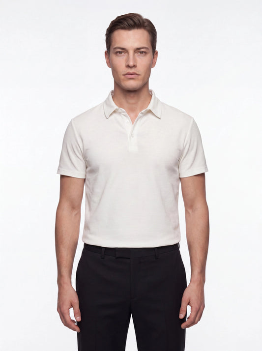 Slim Fit Pamuklu Kıvrılmaz Polo Yaka Ekru Tişört Ts 928