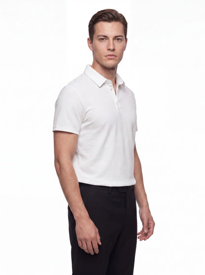 Slim Fit Pamuklu Kıvrılmaz Polo Yaka Ekru Tişört Ts 928