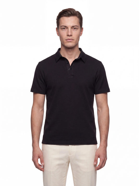 Slim Fit Pamuklu Kıvrılmaz Polo Yaka Siyah Tişört Ts 928