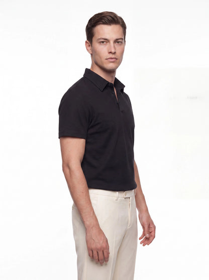 Slim Fit Pamuklu Kıvrılmaz Polo Yaka Siyah Tişört Ts 928